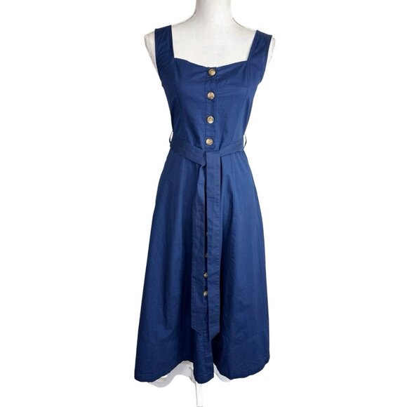 J.Crew Women's 0 Sleeveless Button Front Sweetheart Dress Blue Belt NWT - FLAW - Picture 2 of 14